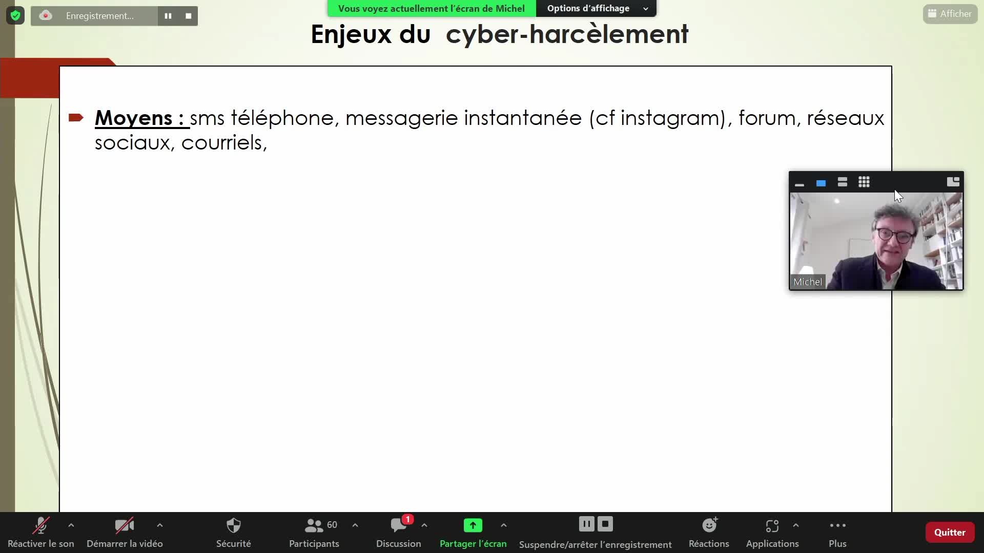 1-Le cyberharcèlement - Grégory Michel - Séminaire Master Psychologie 2023