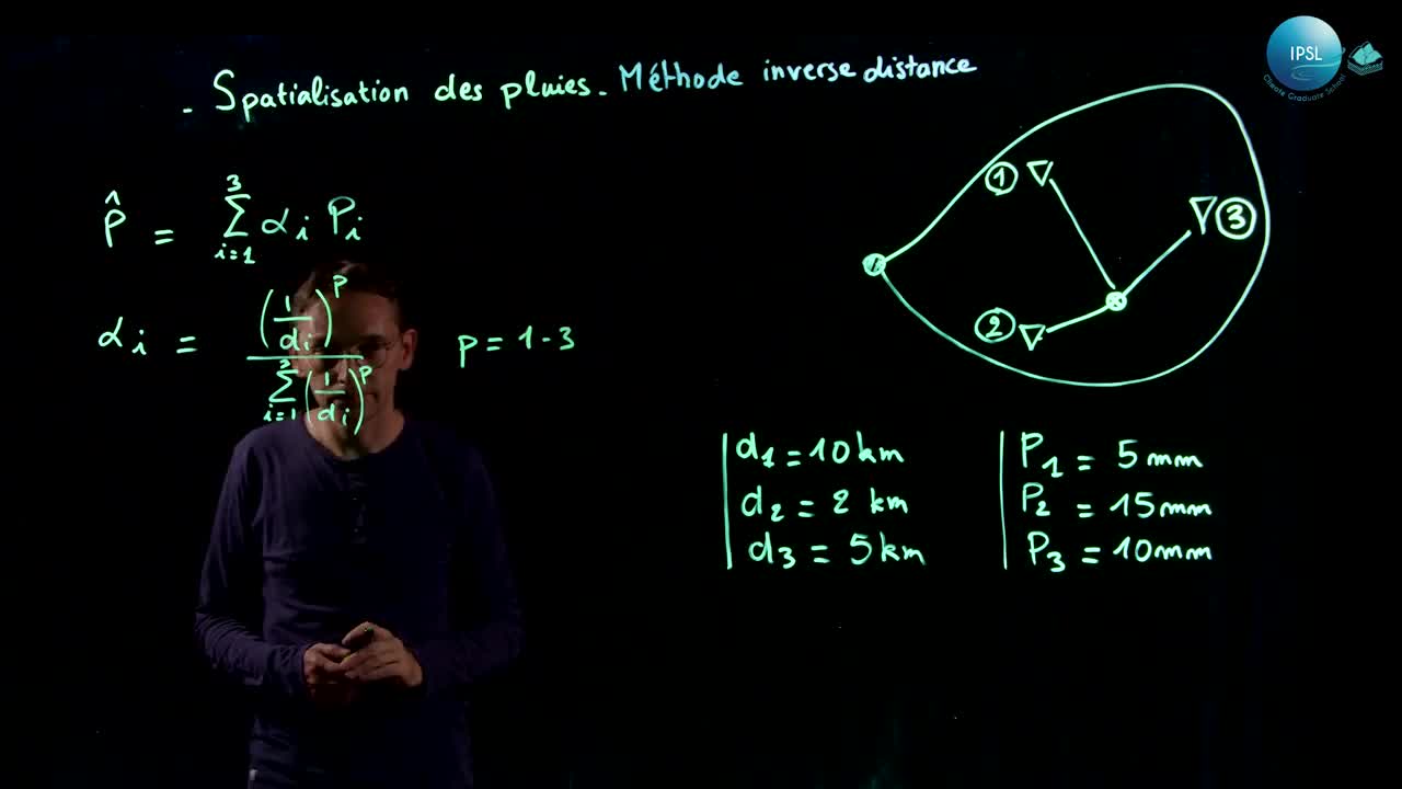 Précipitations : mesures et estimations spatiales - Méthode inverse distance