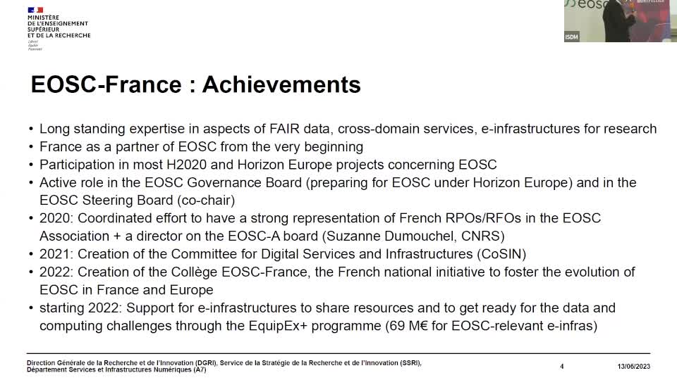 Journées EOSC France 2023 : message de Laurent Crouzet, ministre de l'Enseignement supérieur, de la Recherche et de l'Innovation