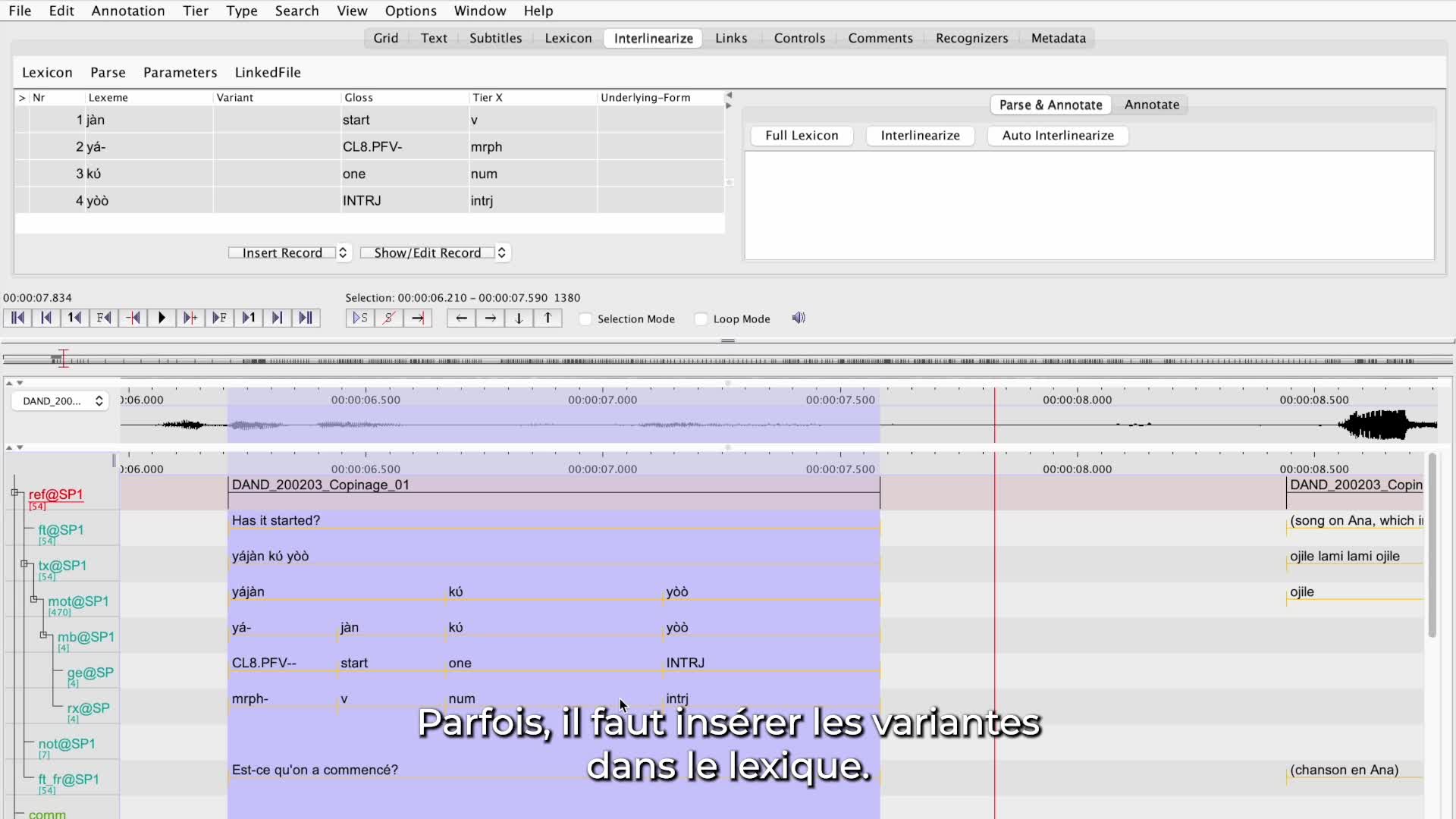 glossing in Elan Corpa