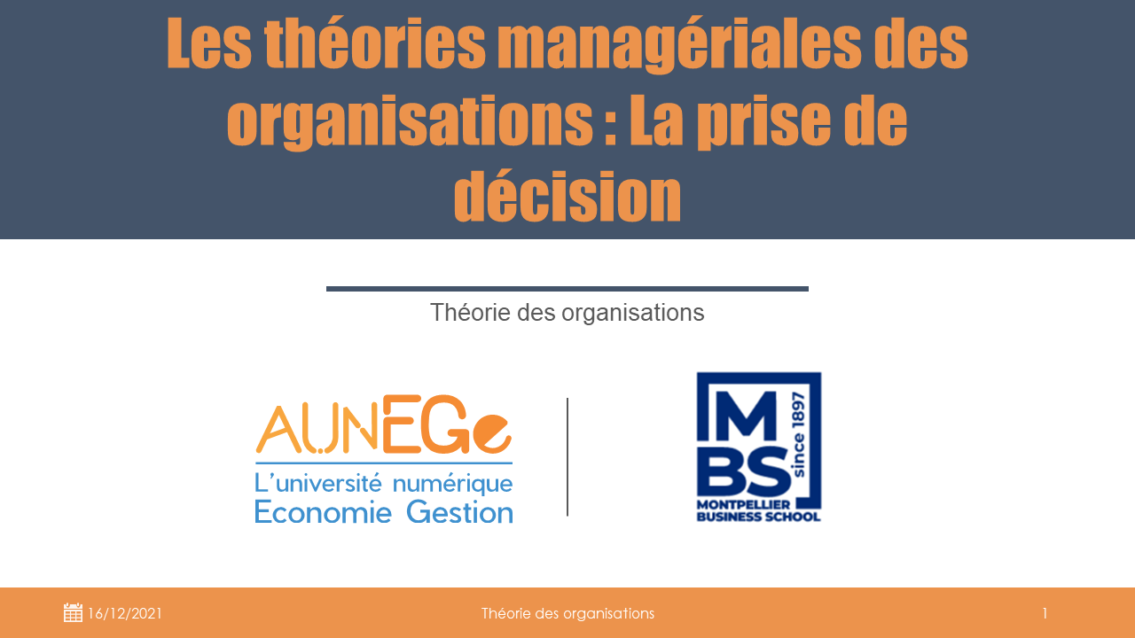 Les théories managériales des organisations : La prise de décision