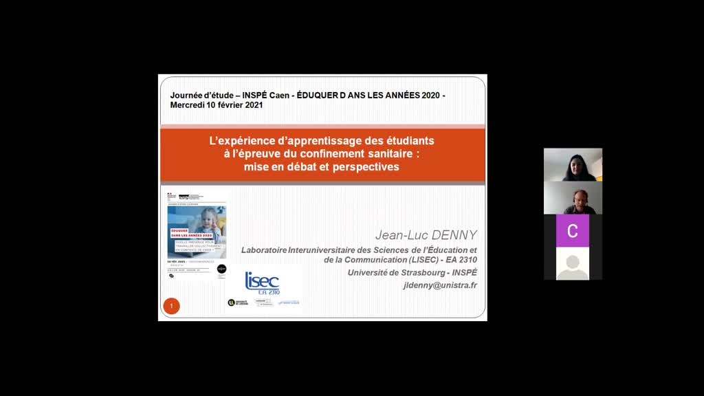 INSPE | ÉDUQUER 2020 | 06 Jean-Luc Denny | L’expérience d’apprentissage des étudiants à l’épreuve du confinement sanitaire : mise en débat et perspectives.