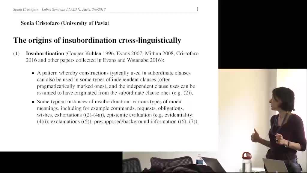 "The origins of insubordination cross-linguistically" 
Sonia Cristofaro (University of Pavia)
Labex EFL Seminar,