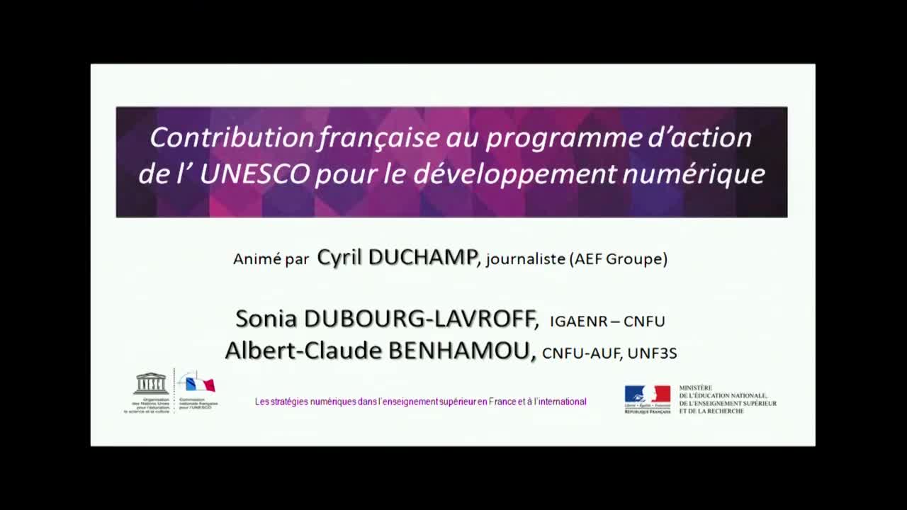 StratNum J2.10 - Contribution française au programme d’action de l’UNESCO pour le développement numérique de l’enseignement supérieur