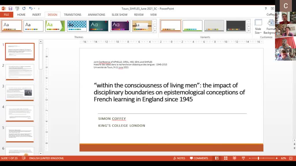 Simon Coffey - “within the consciousness of living men”: Charting conceptions of French learning in England since 1945 and how disciplinary epistemologies have shaped its historiography