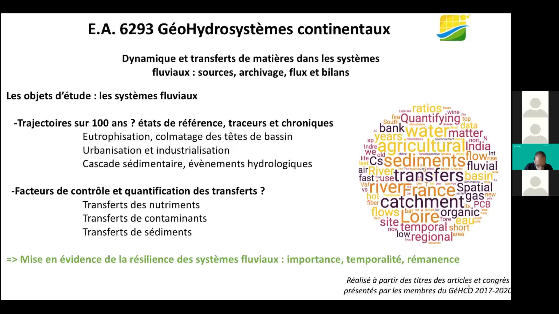 Cécile Grosbois : Présentation de l’U.R. 6293 GéoHydrosystèmes continentaux (GéHCO)