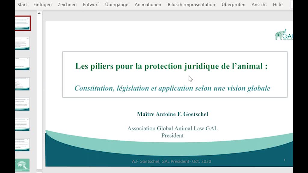 Les piliers pour la protection juridique de l'animal - Constitution, législation et application selon une vision globale