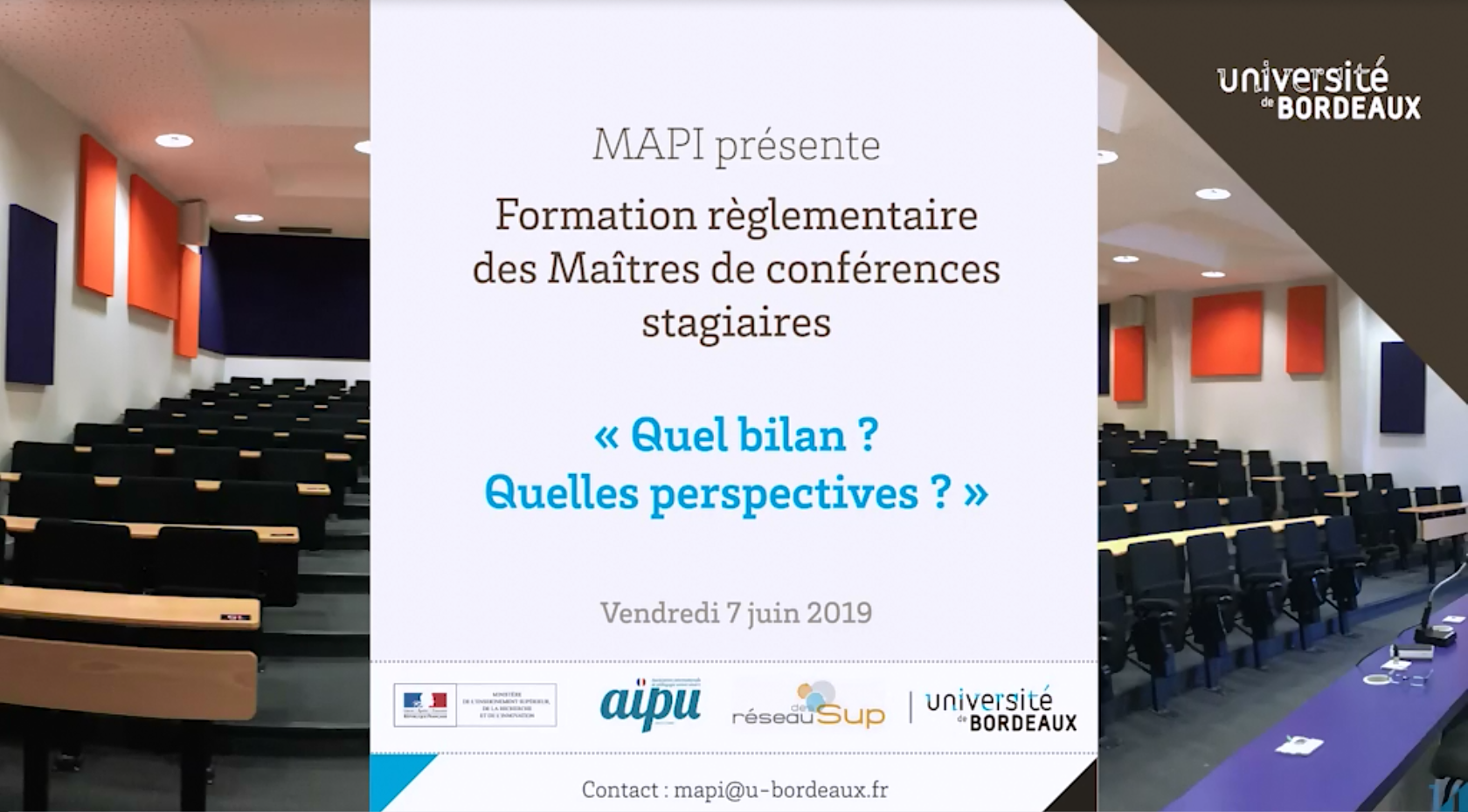 Journée "Formation règlementaire des Maîtres de conférences stagiaires / Quel bilan ? Quelles perspectives ?" / Ouverture