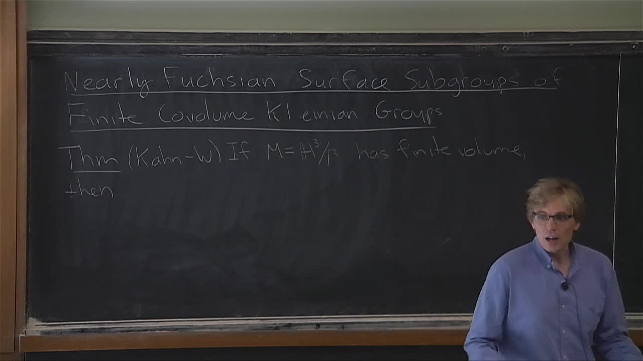 A. Wright - Nearly Fuchsian surface subgroups of finite covolume Kleinian groups