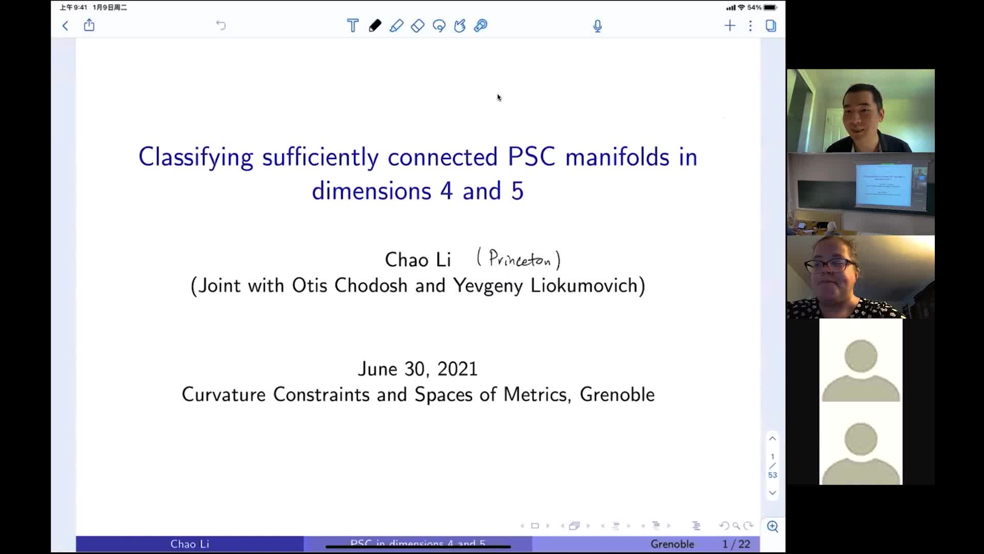C. Li - Classifying sufficiently connected PSC manifolds in 4 and 5 dimensions