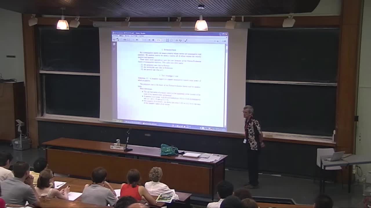 Mike Boyle - Nonnegative matrices : Perron Frobenius theory and related algebra (Part 1)