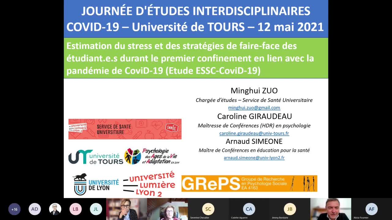 JOURNÉE D'ÉTUDES INTERDISCIPLINAIRES COVID 19 :
Minghui Zuo, Caroline Giraudeau et Arnaud Siméone