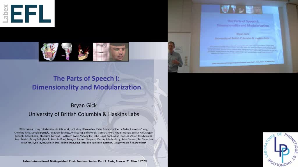 Embodying Speech - Lecture 1 - The Parts of Speech I : Dimensionality and Modularization (Bryan Gick 2019)