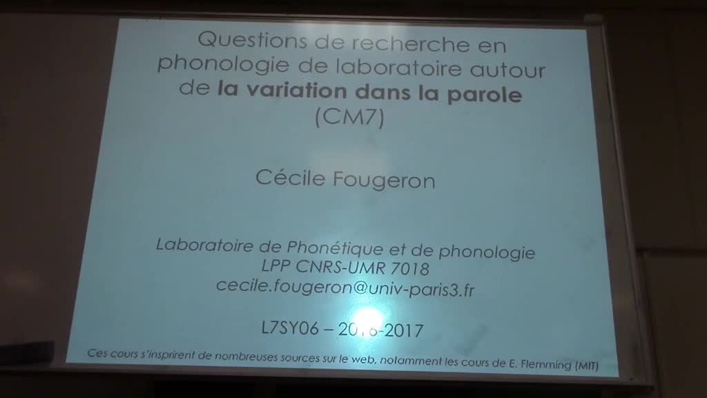 Phonétique et Phonologie de Laboratoire - CM7 - Questions en phonologie de laboratoire autour de la variation, que controle-t-on ? (Cécile Fougeron 2016)