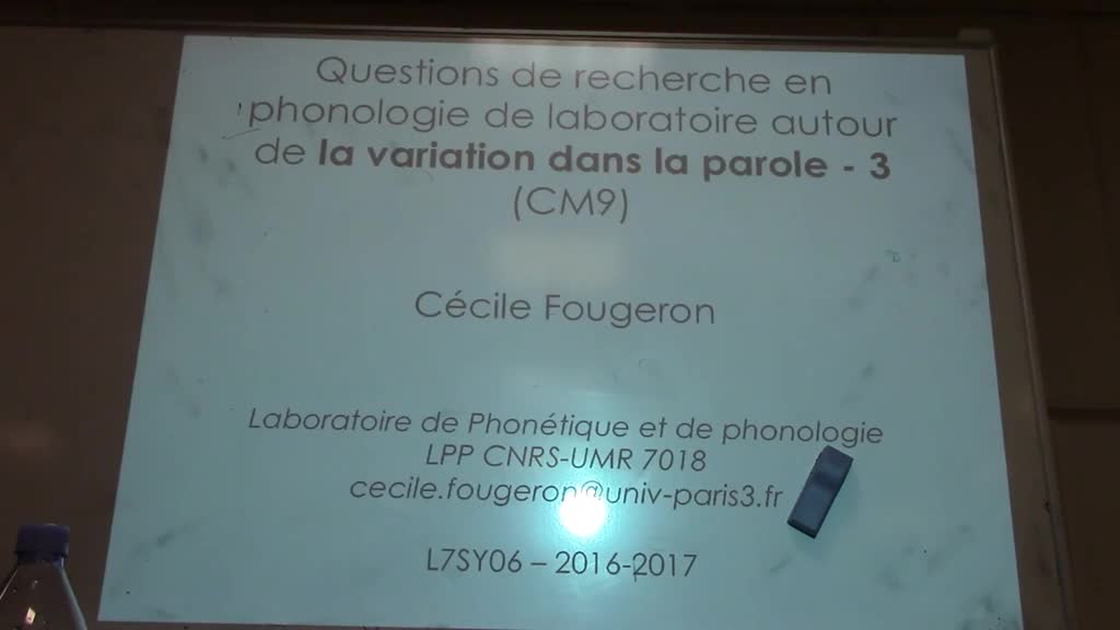 Phonétique et Phonologie de Laboratoire - CM9 - Questions en phonologie de laboratoire autour de la variation, relation production-perception (Cécile Fougeron 2016)