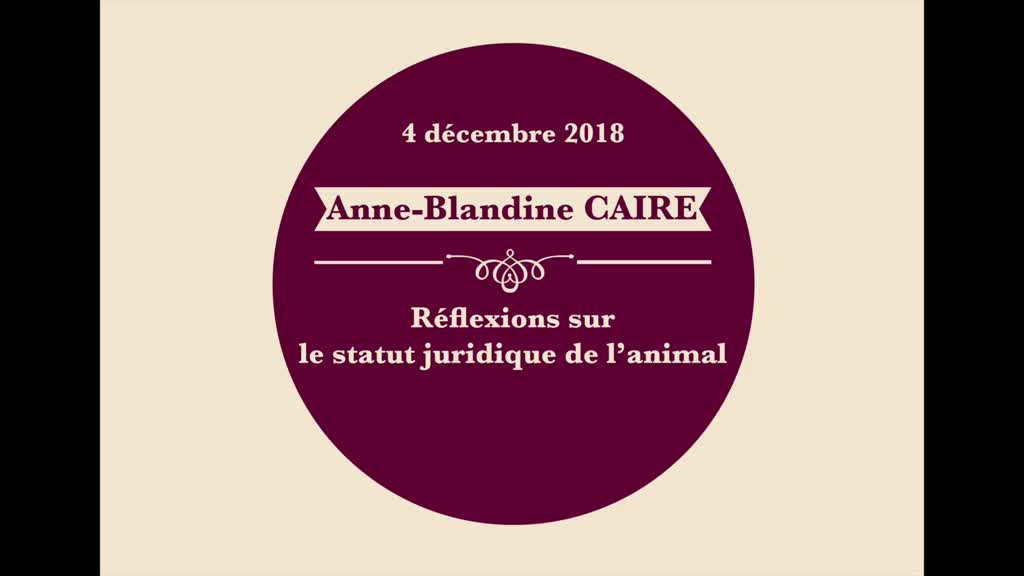 Anne-Blandine Caire - Réflexions sur le statut juridique de l'animal 