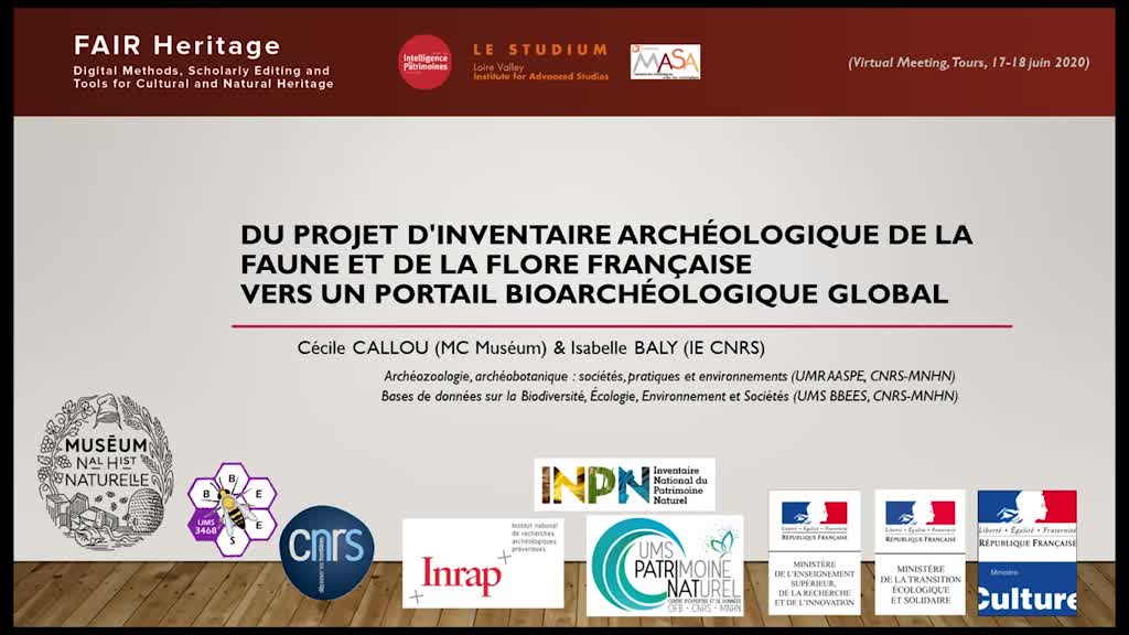 Dr Cécile Callou - Du projet d'inventaire archéologique de la faune et de la flore française vers un portail bioarchéologique global