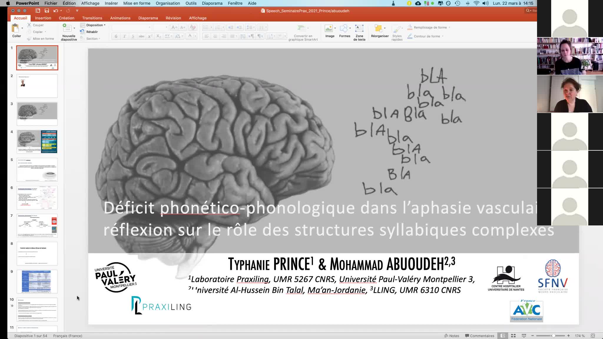 "Déficit phonético-phonologique dans l’aphasie vasculaire : Réflexion sur le rôle des structures syllabiques complexes" par Typhaine Prince