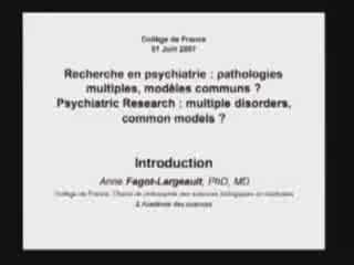 Collège de France - Recherche en psychiatrie : pathologies multiples, modèles communs ?Psychiatric Research: multiple disorders, common models?