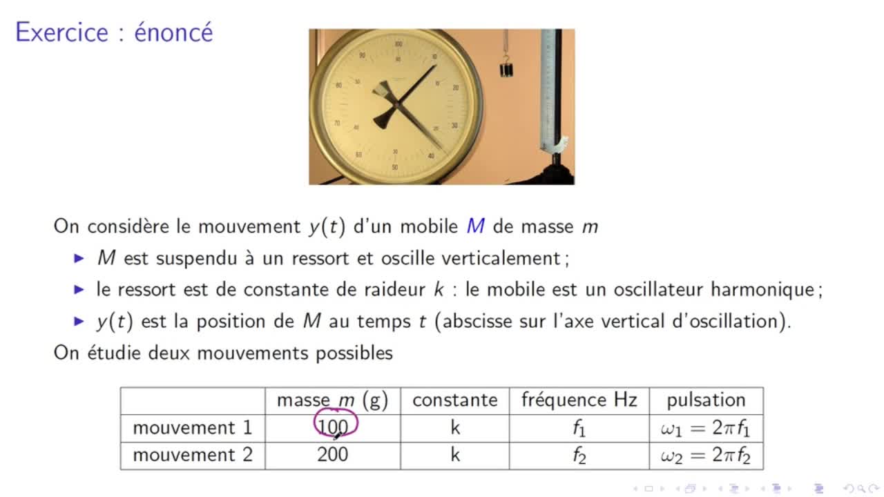 Remédiation (capsule n°6) : L'oscillateur harmonique: exercice sur le rapport entre deux fréquences d'oscillation