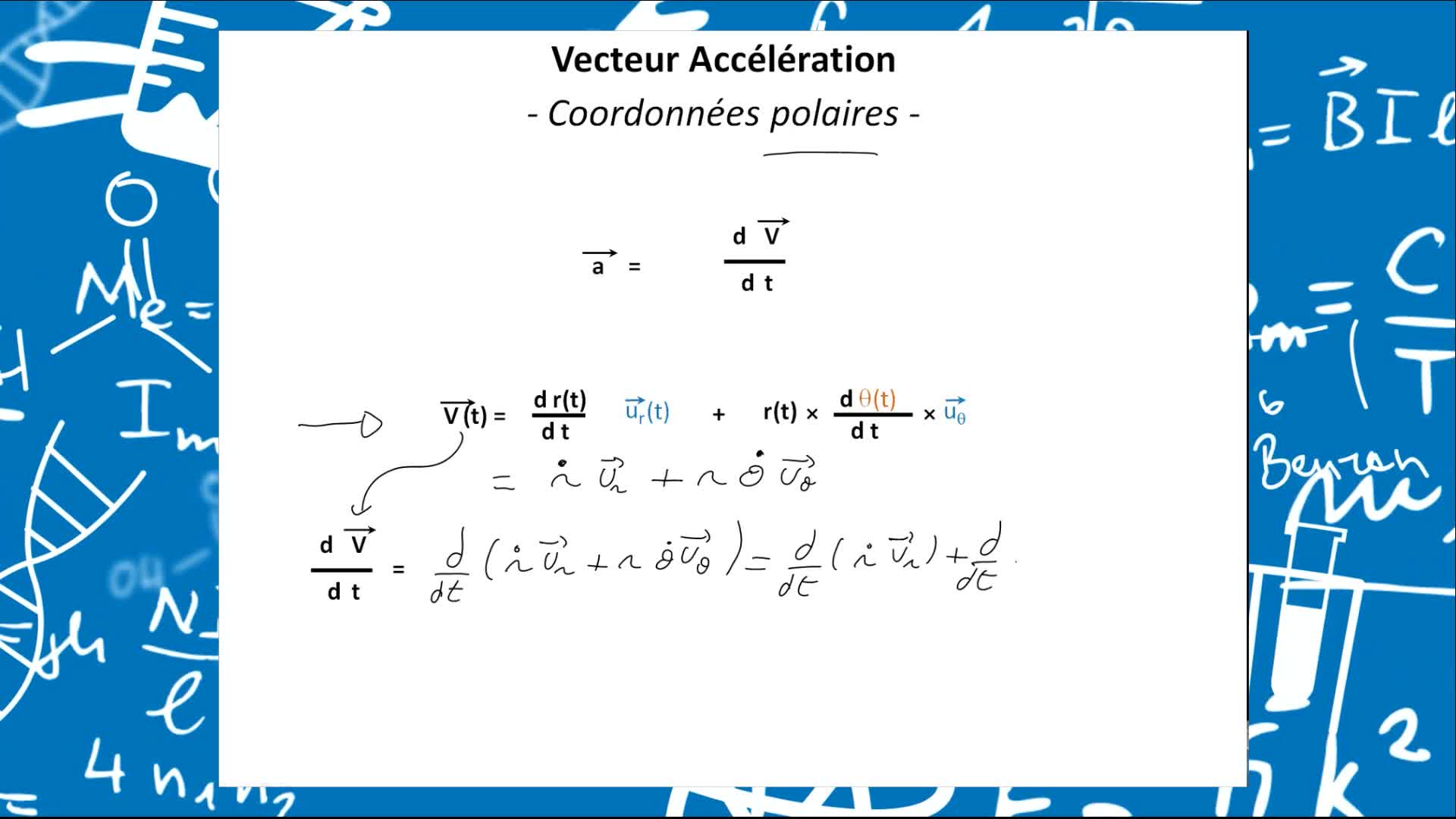 Remediation - Vecteurs position, vitesses et accélérations décrits en coordonnées cartésiennes et polaires - VIDEO 15- accélération en coordonnée polaire
