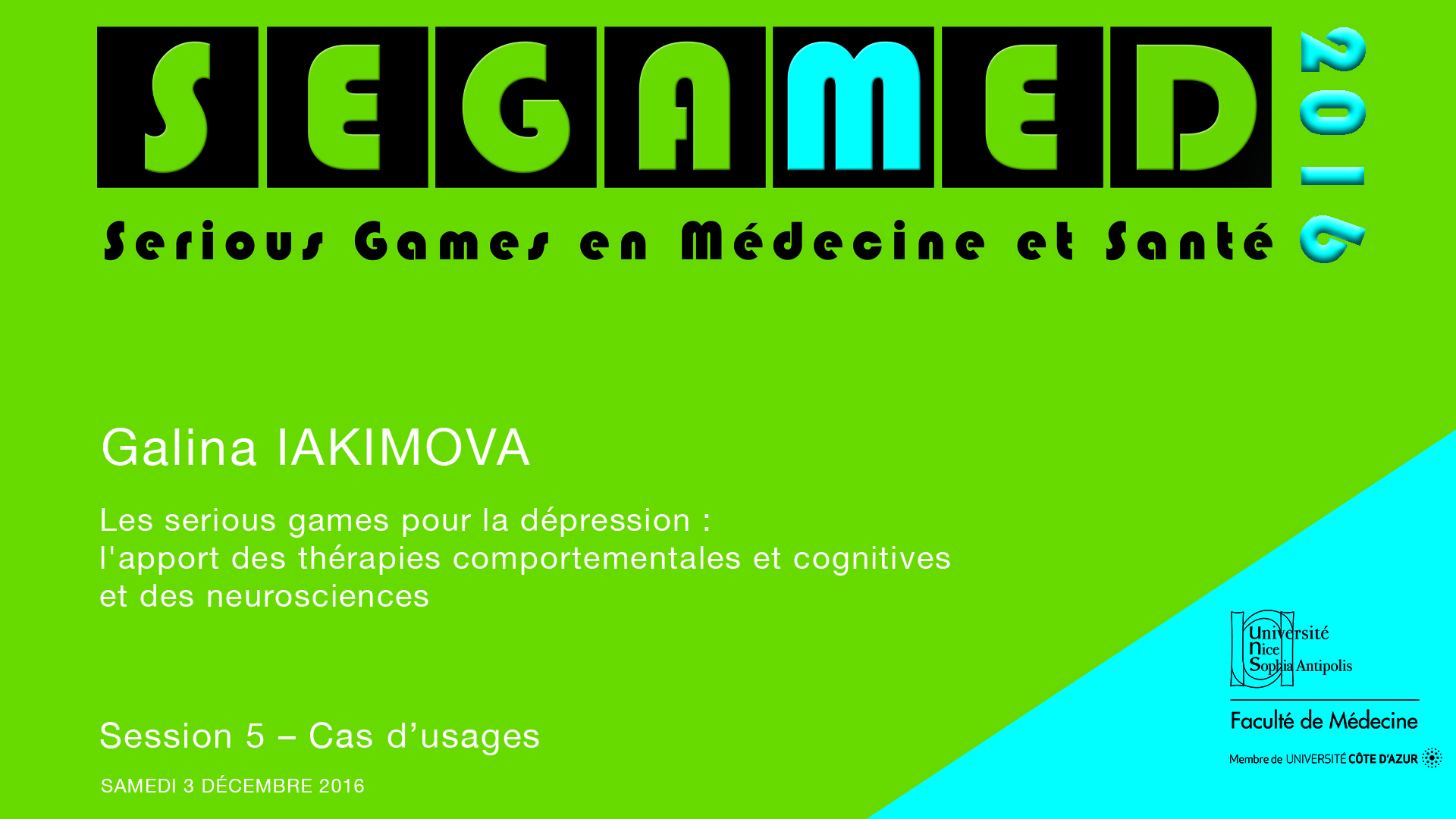 SEGAMED 2016 - Les serious games pour la dépression
