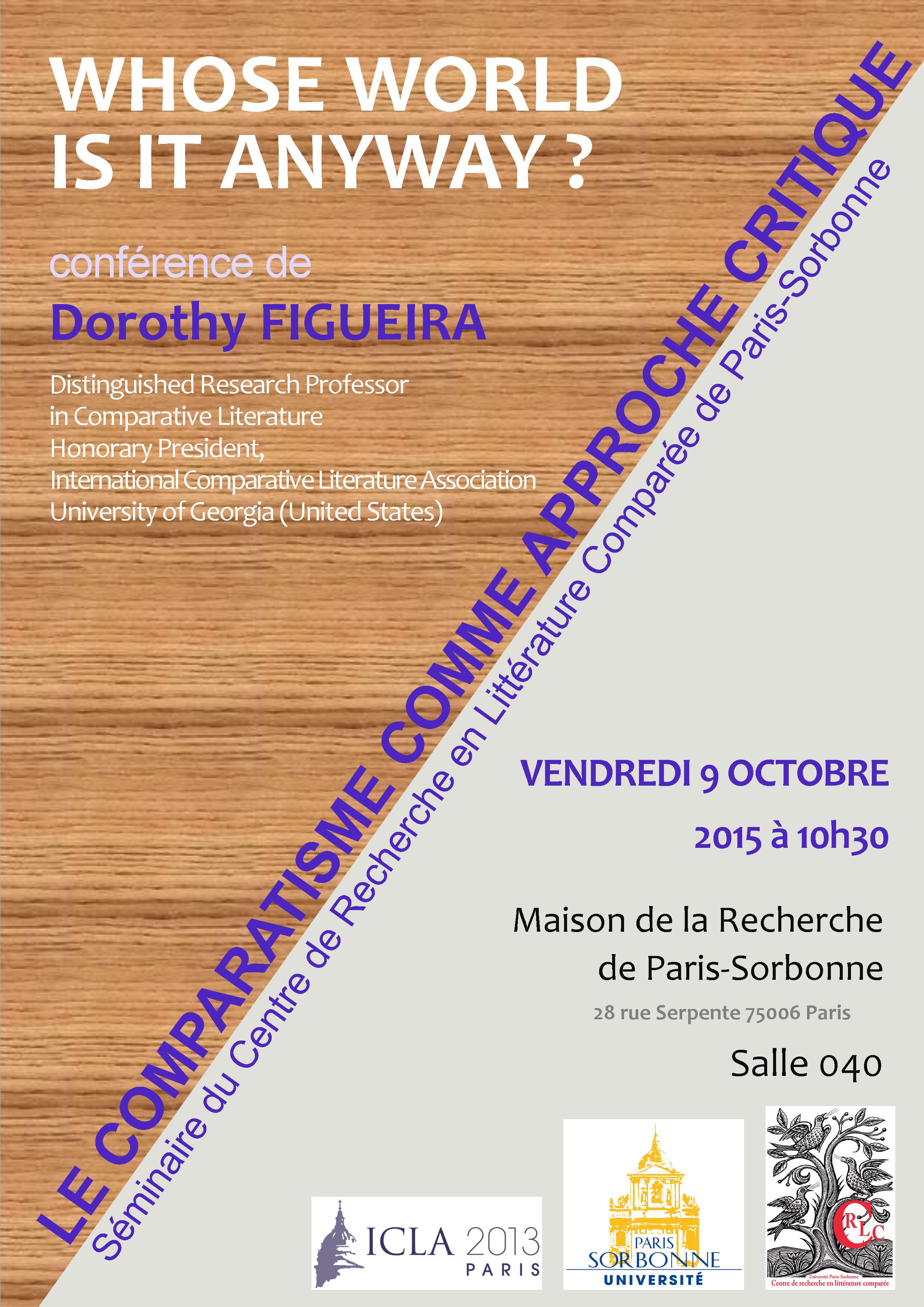 WHOSE WORLD IS IT ANYWAY
Conférence de Dorothy FIGUEIRA
